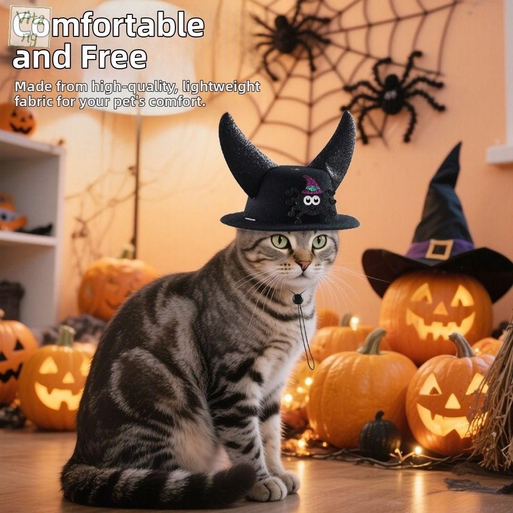 VITANG Có thể điều chỉnh Mũ sừng thú cưng Halloween Bí ngô Phim hoạt hình Mũ hóa trang cho chó Mũ đội đầu cho mèo Cảm thấy Mũ cosplay mèo Dành cho mèo con và chó con