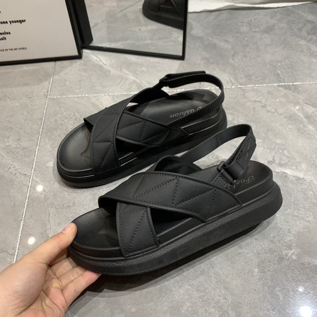 Tăng 1 sz dép quai hậu quai chéo đế bằng cao 5cm đi được trời mưa g077