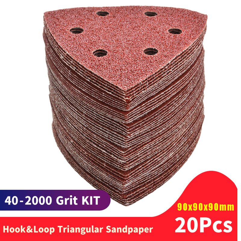 20 cái 90x90 mét tam giác giấy nhám 6 lỗ Đĩa cát Sheets Grit 40-2000 gai dính đĩa chà nhám cho đồ nội thất gỗ đánh bóng