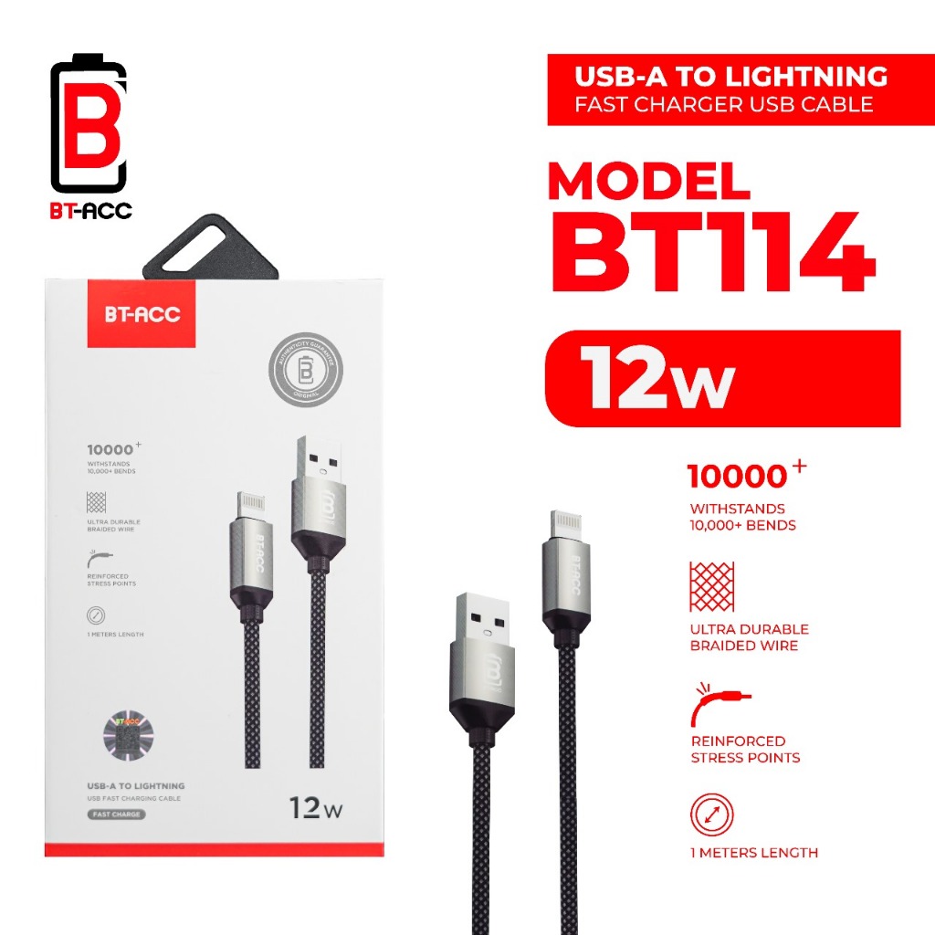 BT-ACC Kabel Data 12W USB A To Lightning For iPhone 5 6 7 8 Plus SE X XR XS Max Fast Charging - BT114 Harga 60,000 rupiah*Gratis Ongkir