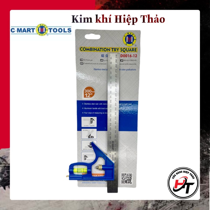 Thước thủy vuông góc ke đo góc eke nivo 45 90 độ đa năng cmart d0016-12