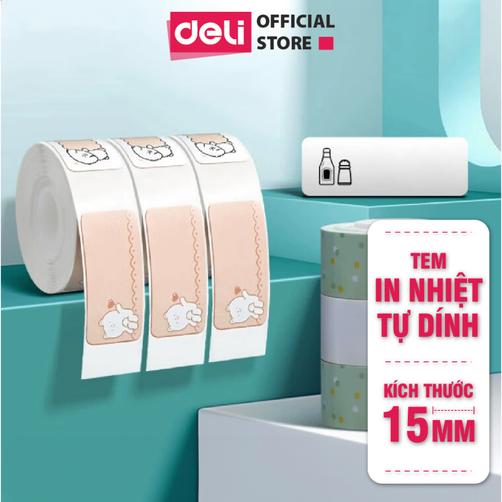 Giấy In Nhiệt Tự Dán Deli - Sử Dụng Cho Máy In Nhiệt Cầm Tay, Khổ Rộng 15mm, Tem In Nhãn Ghi Chú, Chống Trầy Xước, Chất Lượng Cao, Bám Dính Tốt, Dễ Dàng Sử Dụng
