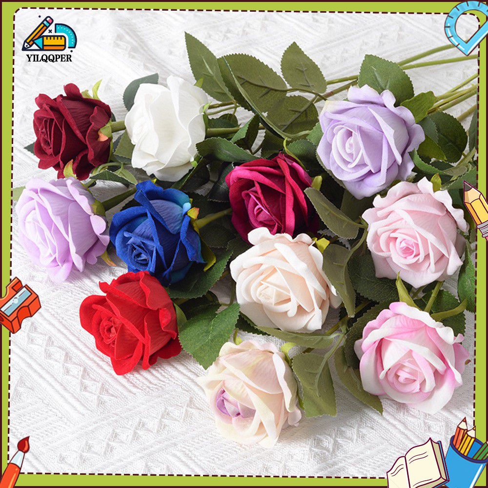 Yilqqper Artificial Flower Simulated Velvet Rose Single Home Wedding Valentine's Day Red Handmade Fake Bouquet ราคา 11 บาท*ส่งฟรี