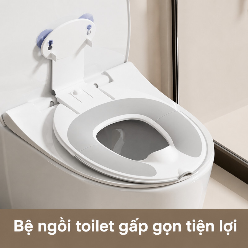 Mishilei Bệ ngồi toilet cho bé chống trượt gập gọn kèm tay vịn dễ lắp đặt tập đi vệ sinh tại nhà an toàn