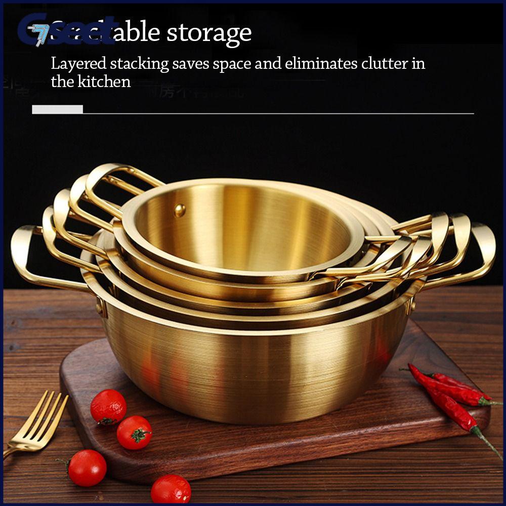 OKDEALS Thép không gỉ Nồi mì ramen mini có nắp Lẩu  Mạ vàng Nồi súp Dụng cụ nấu ăn cắm trại