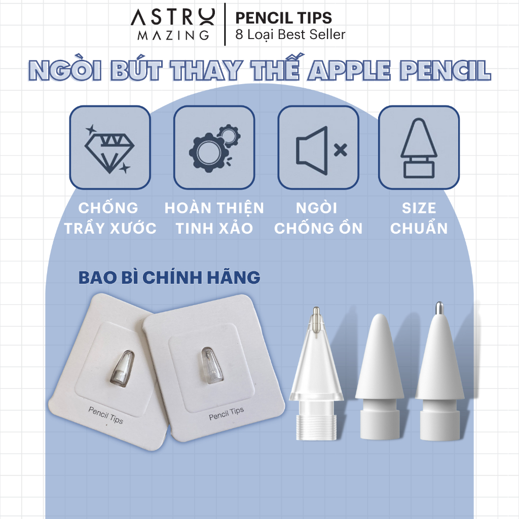 Đầu ngòi bút thay thế loại nhám cao cấp AstroMazing cho bút Apple Pencil 1 và 2, ngòi bút gốc kim loại