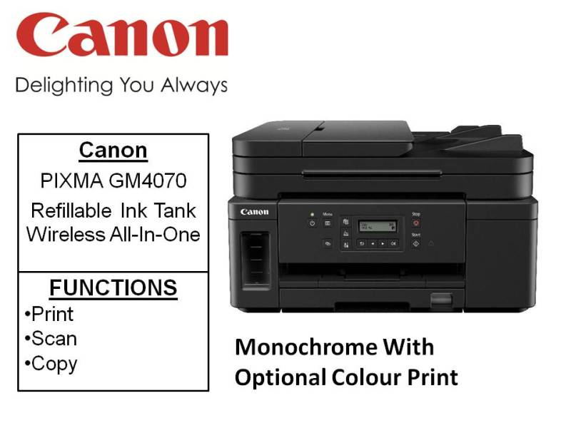 [Singapore Warranty] Canon PIXMA GM4070 Refillable Ink Tank Wireless All-In-One with ADF inkjet Printer GM4070 4070 *Free $20 NTUC Voucher Till 5 Sep 2021 (WALK-IN-REDEMPTION by 18 Sep 2021 at Canon Customer Care Centre*** Singapore