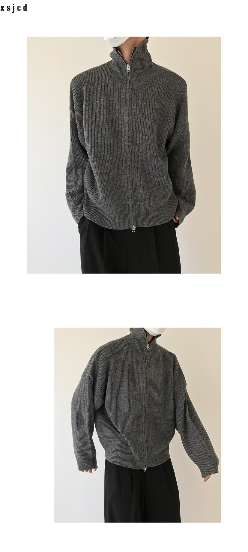 xsjcd Cardigan sweater jacket men's autumn and winter Hong Kong style solid color sweater trendy design casual stand-up540_voghion.com