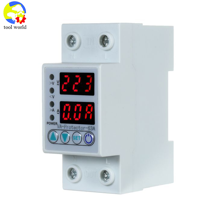 63A 220V Din Rail có thể điều chỉnh trên điện áp và dưới điện áp Bảo vệ thiết bị bảo vệ rơle trên bảo vệ hiện tại Sử dụng tại nhà Màn hình LED kép