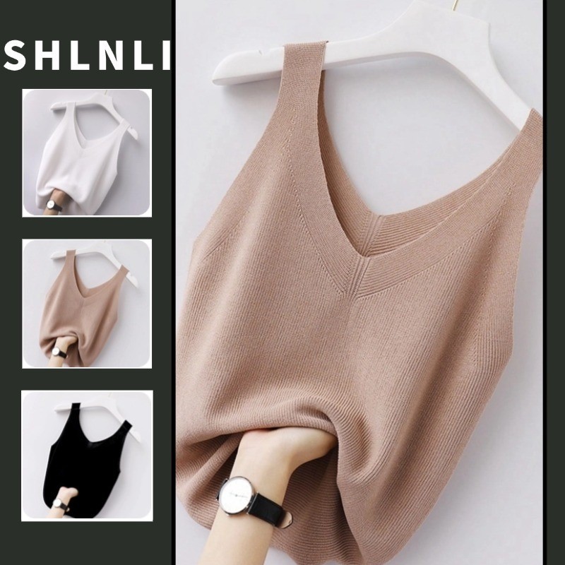 Retro Style Camisoles Spring Summer Women‘s V-neck Slim Fit Sleeveless Tanks