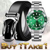 Men's automatic buckle fashion business casual belt Quartz watch set