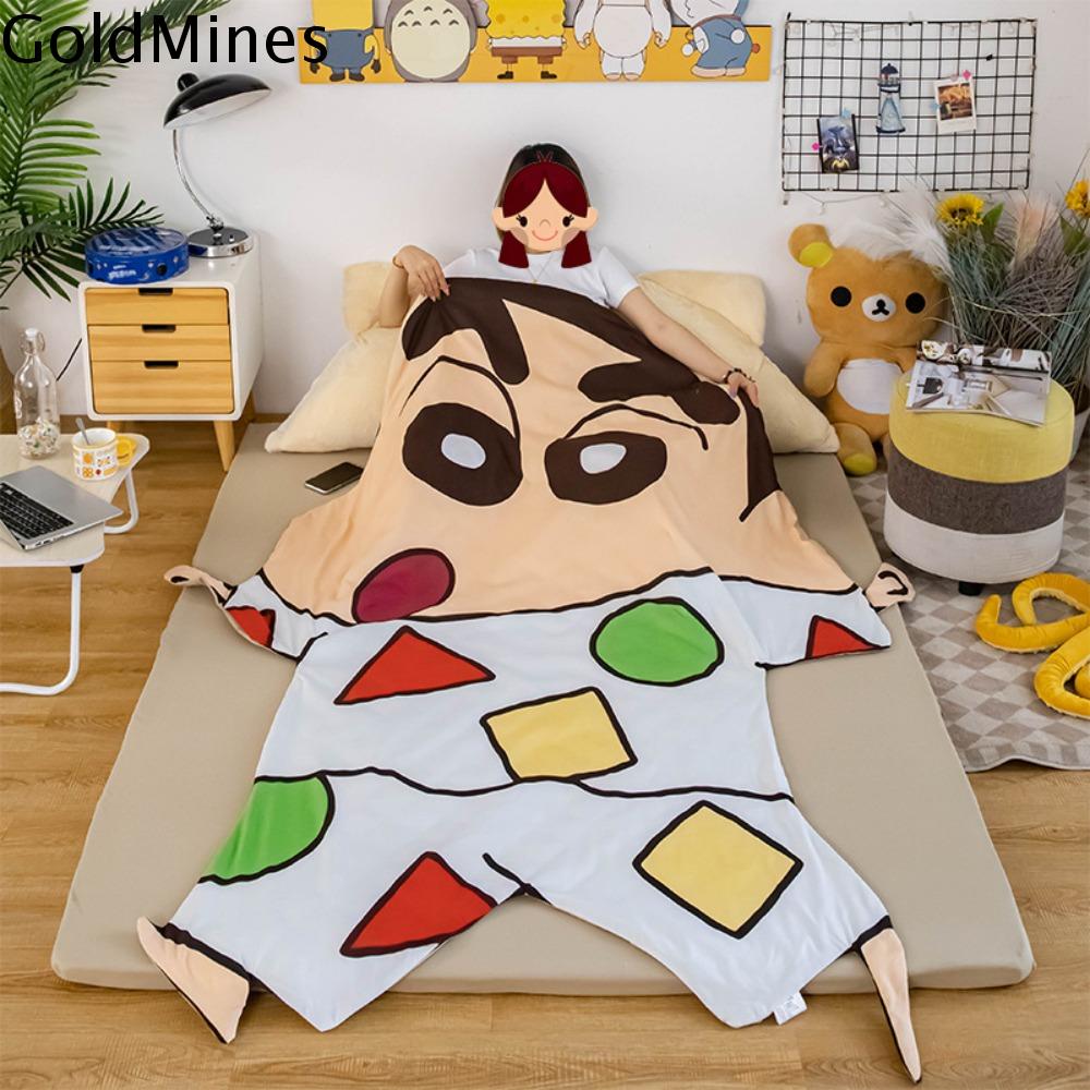 GOLDMINES Mềm Chăn Shin-Chan bút chì màu Di động Dễ thương Thảm Cashmere giả Có thể giặt Hoạt hình Chăn vải flanen đôi Trang trí nhà cửa