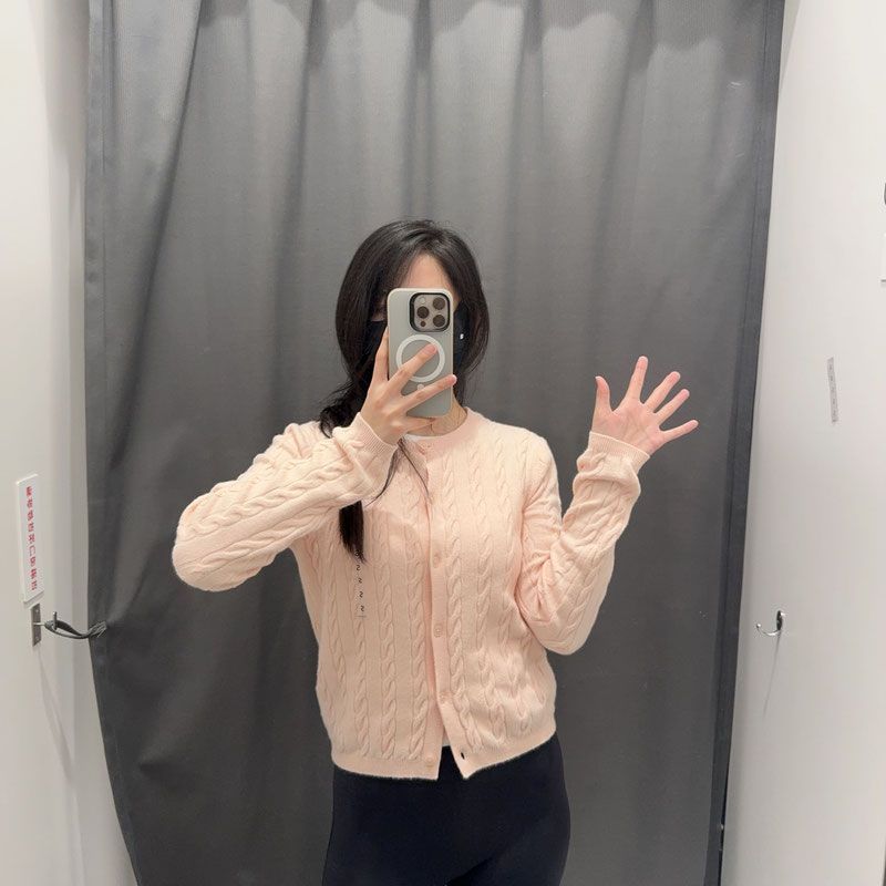 Uniqlo Áo khoác len thời trang dài tay thường ngày Áo cardigan dệt kim nữ Lauren hình chữ U Áo 47161