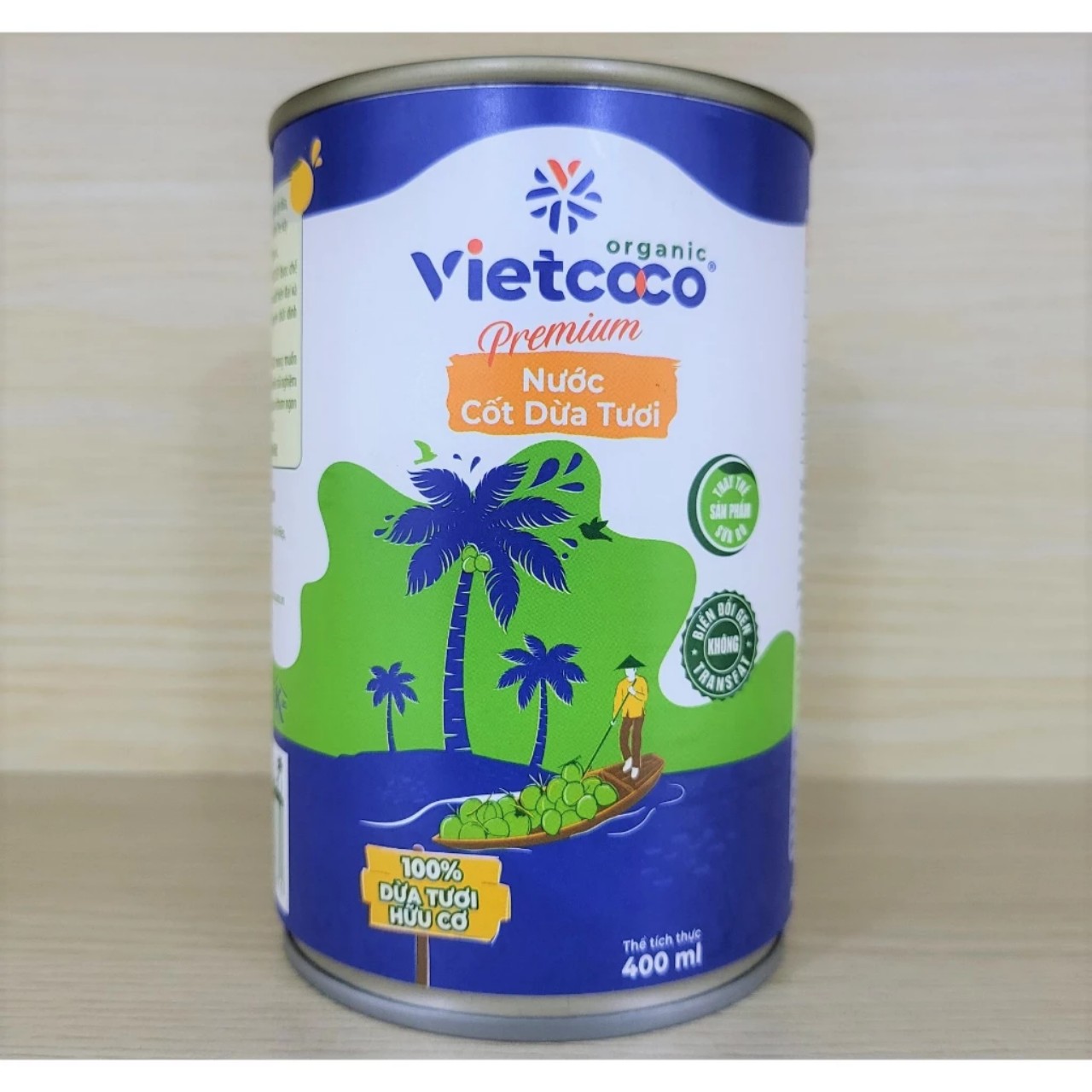 Nước Cốt Dừa Organic Vietcoco Lon 400ml đóng hộp lon dung tích ăn Keto, ăn chè, kho thịt - Organic Coconut