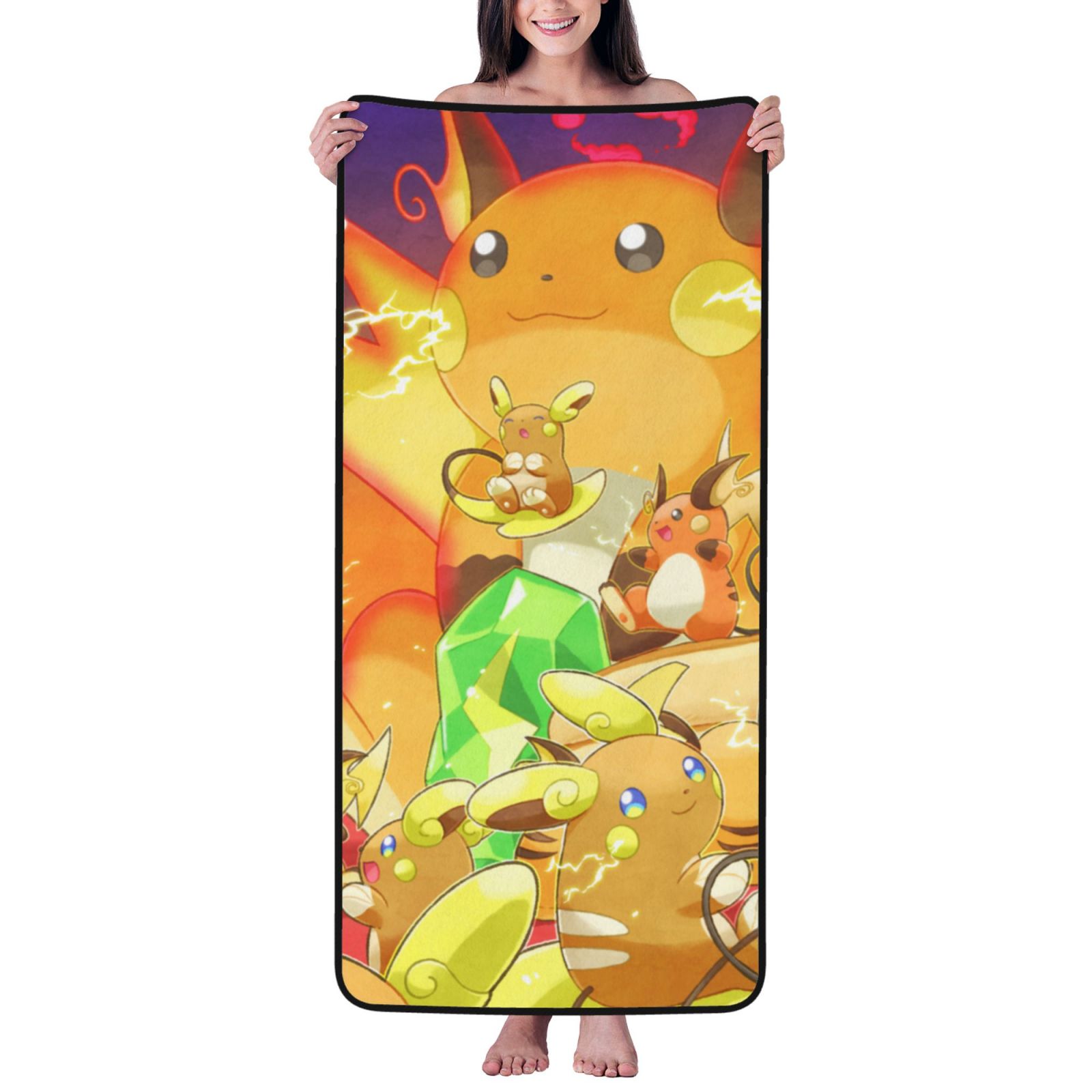 Pokemon raichu 70*140 cm vải nhung san hô khăn tắm khăn tắm thấm nước khăn tắm tắm