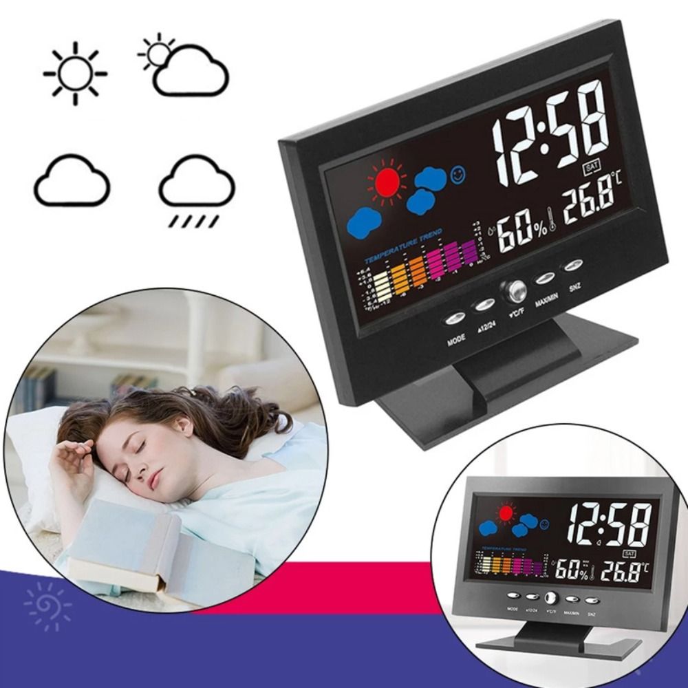 Stimatize màn hình lcd led kỹ thuật số trạm thời tiết đồng hồ báo thức báo lại đồng hồ báo thức nhiệt kế lịch