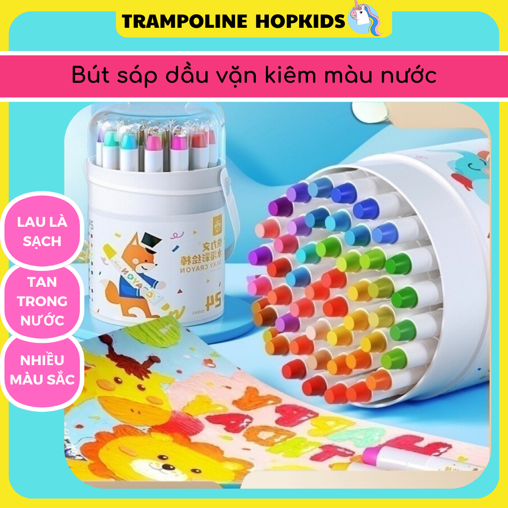 Màu Sáp Dầu, Bút Sáp Vặn Bút Màu Sáp Kiêm Màu Nước Cho Bé Hopkids Màu Gốc Dầu Tan Trong Nước Dễ Làm Sạch 12/24/36/48 Màu
