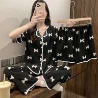 YOHOOLYO M-2XL 3 in 1 comfortable cotton short sleeves pajamas/sleepwear terno for girl woman Loungewear Fashion Trouser Womenswear