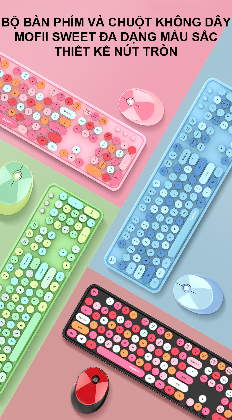 Bộ bàn phím và chuột không dây MOFII SWEET đa dạng màu sắc thiết kế nút