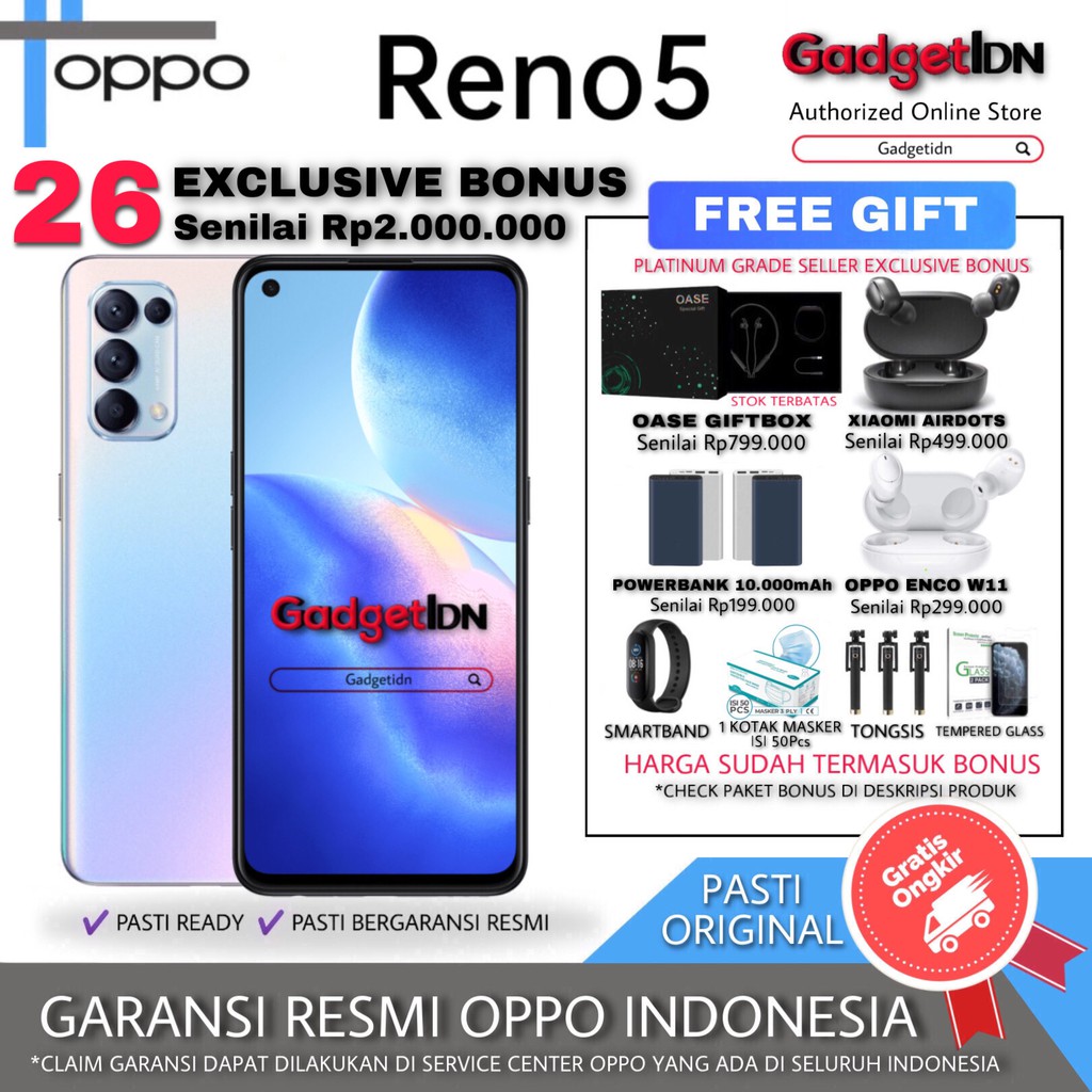 OPPO RENO 5 5G & RENO5 8/128 GB [ NFC / 64MP QUAD CAMERA / OLED 90Hz ] Harga  4,499,000 Ringgit*Penghantaran Percuma