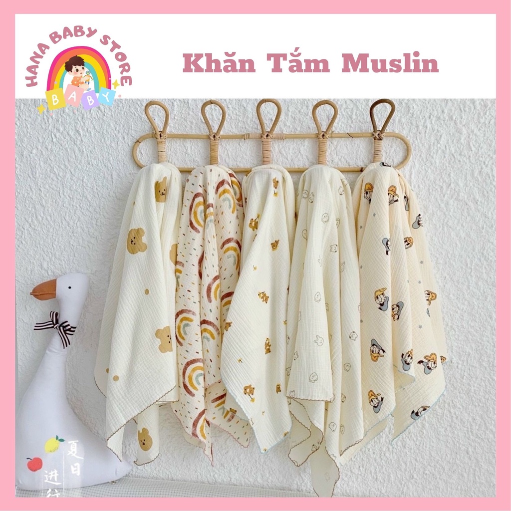 Khăn tắm vải xô muslin organic bunny cho bé - khăn đa năng/ khăn tắm xô cho bé vải xô muslin mềm mại thấm hút cho bé