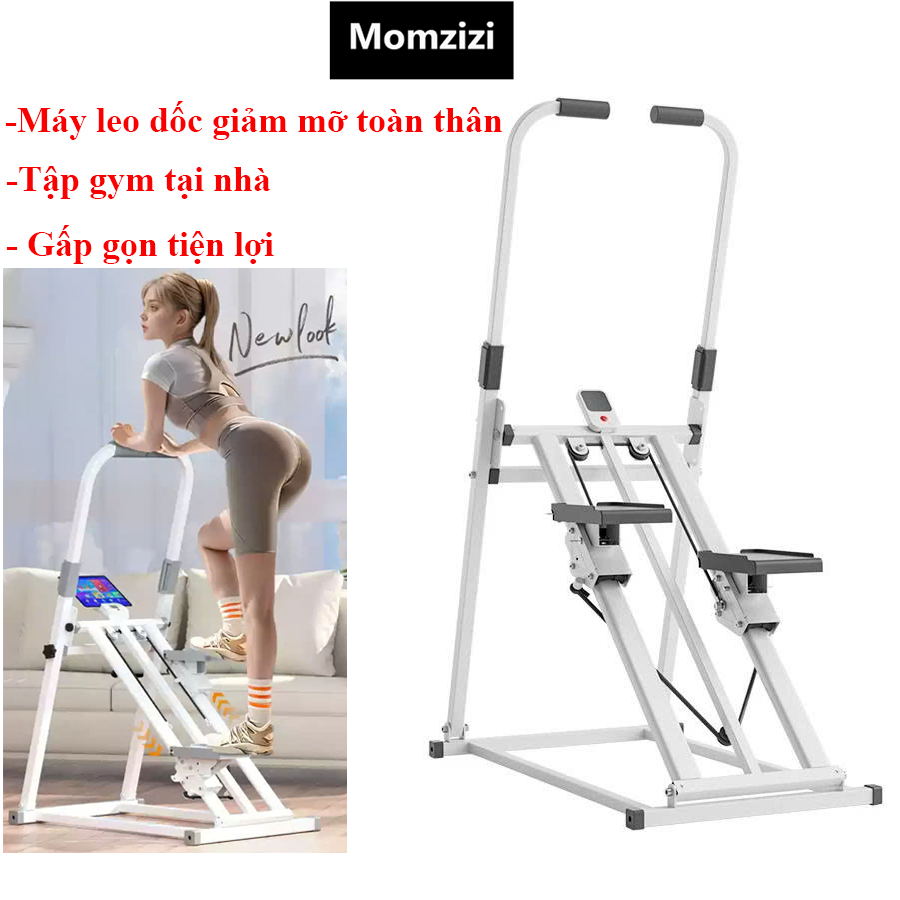 Máy tập thể dục leo núi đa năng M037 cao cấp, Máy leo bậc thang tại nhà gấp gọn khung thép có đồng hồ bấm giờ đi kèm