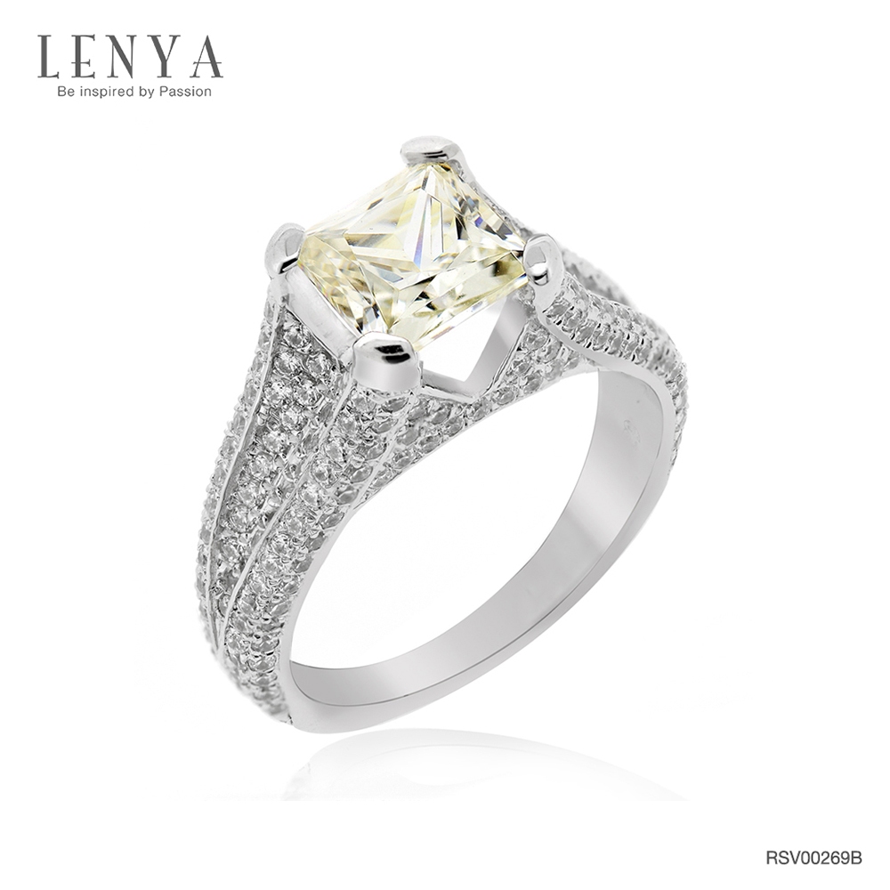Lenya Yellow Cz Ring, Diamondlike, Enhances Personality, Size 6.5 Mm, 925 Sterling Silver Body, White Gold Plated. ราคา 6,900 บาท*ส่งฟรี