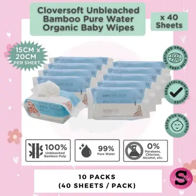 [Bundle of 10]Cloversoft Organic Pure Water Baby Wet Wipes 40s x 10 Packs