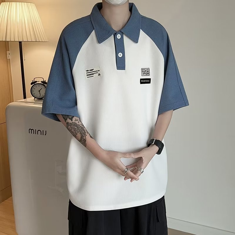 FCMPATHW  Áo Polo Màu Tương Phản Áo Phông Nam Ngắn Tay Áo Phông Nam Nặng Cổ Điển Kiểu Mỹ Áo Năm Phân Đường Phố Thương Hiệu Sành Điệu Mẫu Mới Mùa Hè - 2