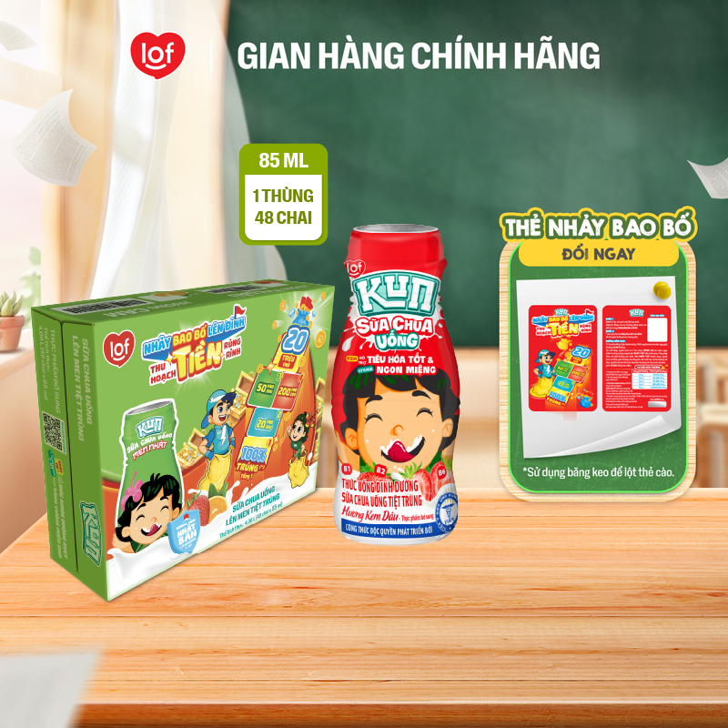 Sữa chua uống KUN vị kem dâu thùng 48 chai x 85ml