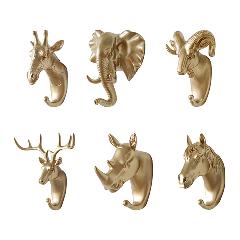 Wall Mounted Hooks Animal Head Rack Coat Caps Wall Hanger Horse Elephant Hooks Decorative Decor Bathroom Accessories