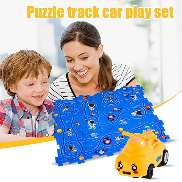 puzzle car track playset diy assembling rail play set for children battery 3