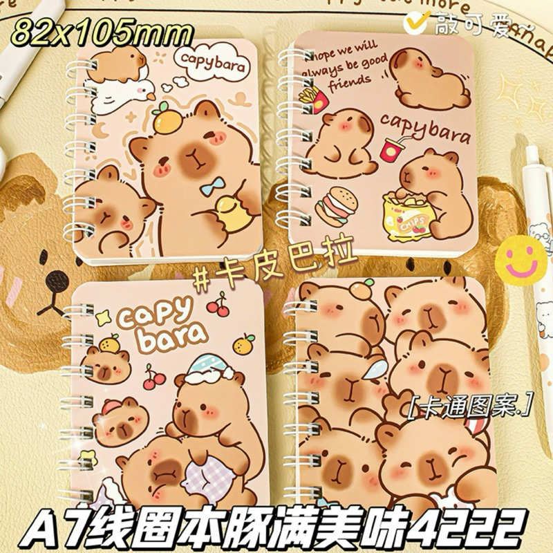 Sổ Lò Xo Khổ A5/A7 Bìa CAPYBARA Chuột Lang Nước Kẻ Ngang 80 tơ` Giá Hạt Dẻ