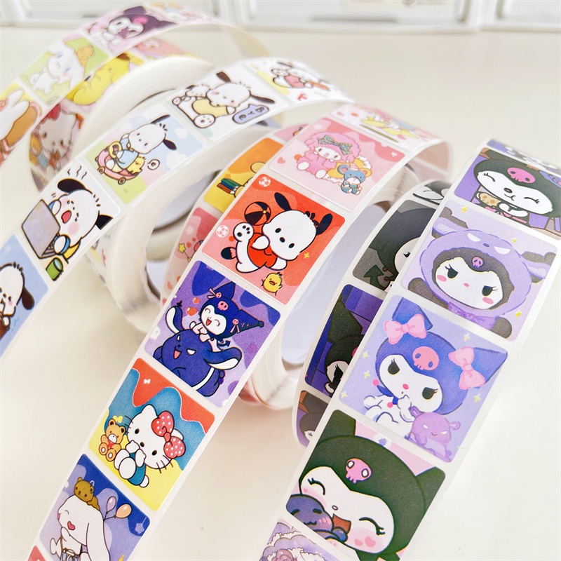 500Pcs Sanrio nhãn dán hoạt hình băng dính tự làm kuromi pacha Dog Ania Miếng dán hình hoạt hình Nhật Bản dễ thương nhãn dán bịt kín