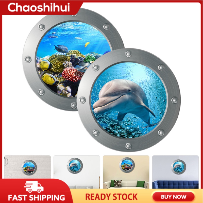 Chaoshihui 2pcs tường đề can 3d đại dương trí tường đề can có thể tháo rời theo chủ đề đại dương dán tường