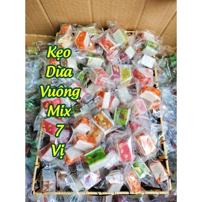 500g kẹo dừa vuông mix 7 vị - kẹo dừa bến tre
