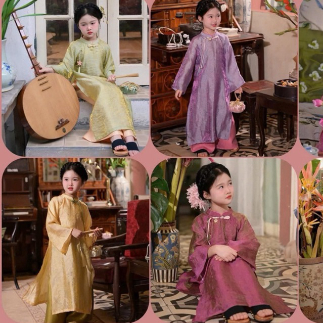 Áo dài cung đình cho bé gái sz 10-30kg, set 2 món áo dài 4 tà cho bé gái mặc dịp lễ tết