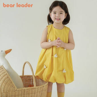 Gấu lãnh đạo quần áo bé gái dễ thương mùa hè vịt vàng nhỏ ăn mặc giản dị đa năng Hoa Nụ váy thời trang mô hình trẻ em quần áo