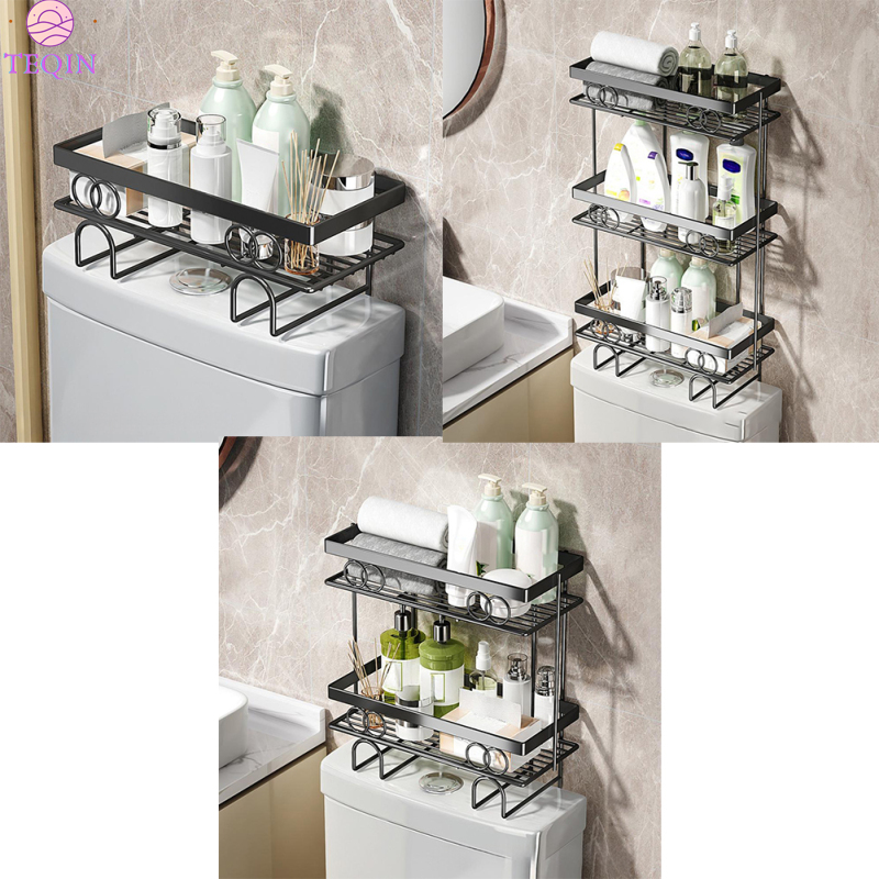 TEQIN Over Toilet Storage Shelf Bathroom Storage Organizer With No Drill Adhesive Hook Metal Punch-Free Toilet Tank Organizer Rack ราคา 795 บาท*ส่งฟรี