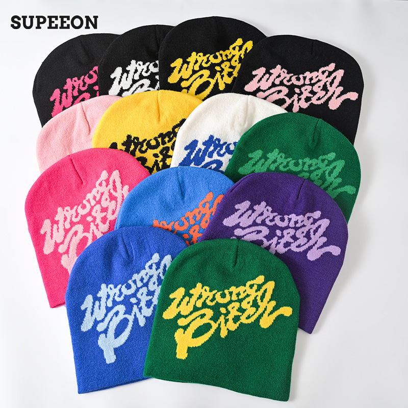 SUPEEON Knitted thermal hat fashion trend WB letter outdoor cold