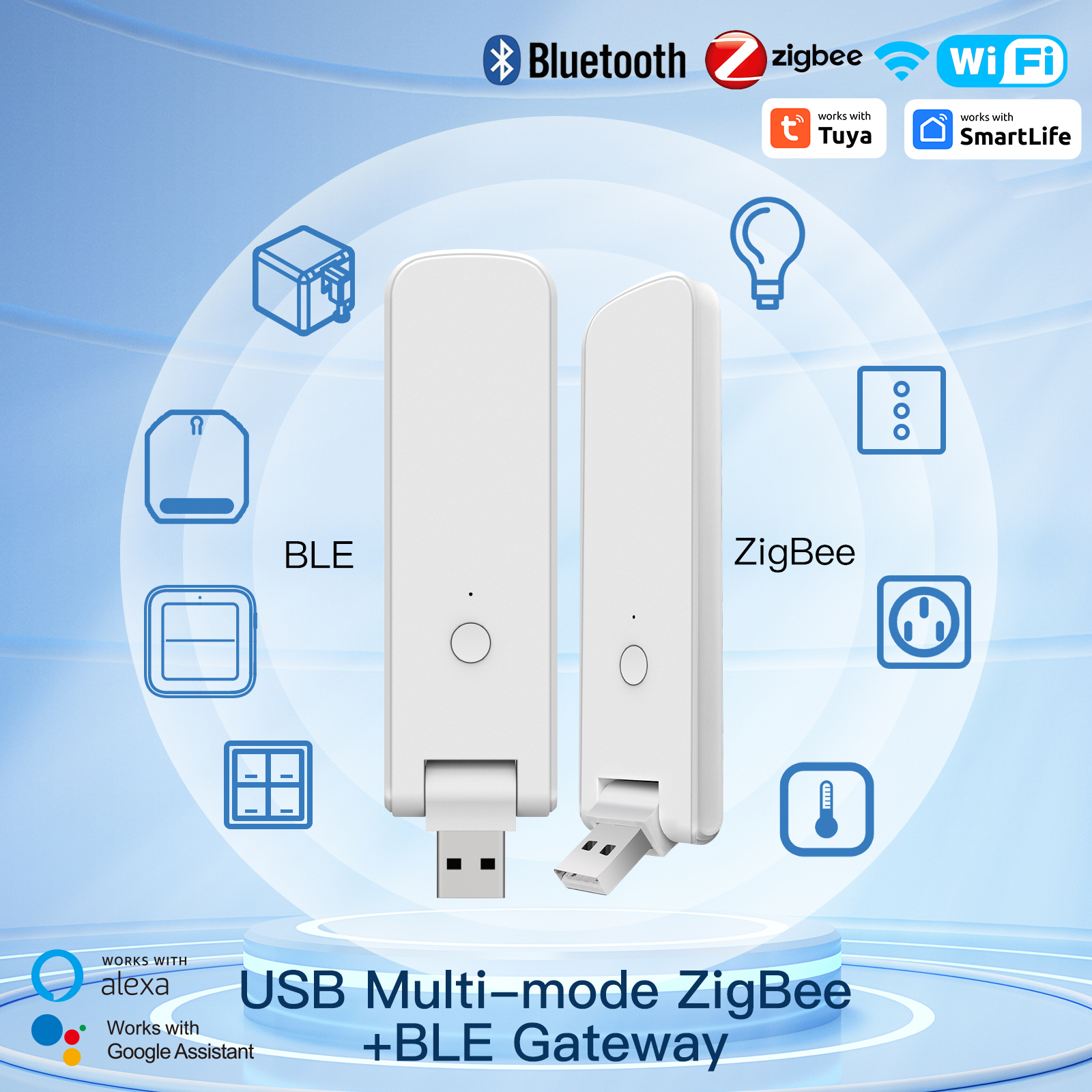 IKesai 1 bộ USB Hub không dây tuya Bluetooth thông minh ZigBee Wifi tương thích với Alexa Google nhà thông minh điều khiển nhà cổng đa chế độ