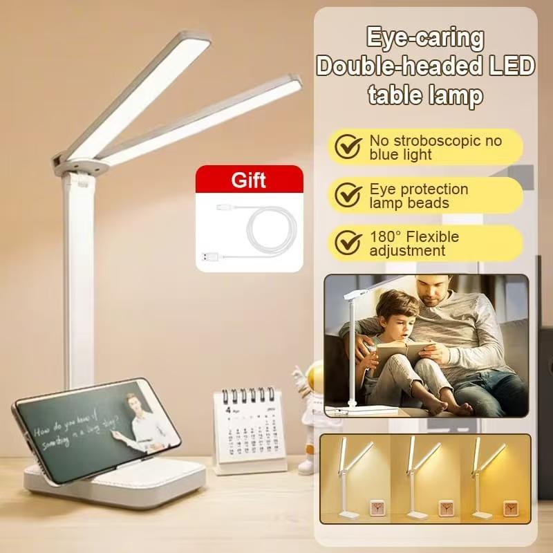 [ BorongPro ] HG-699 Table Lamp Rechargeable Double Head 3 Level Touch Dimming Room Desk Lamp Office Reading Light LED Book Light