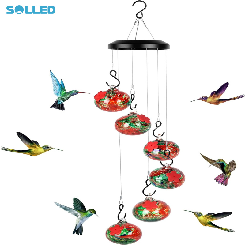 Hummingbird Feeder, Wind Chimes Hummingbird Feeders With 6 Glass Bowls, Outdoor Small Hanging Bird Feeders For Garden Backyard Terrace Yard Patio ราคา 87 บาท*ส่งฟรี