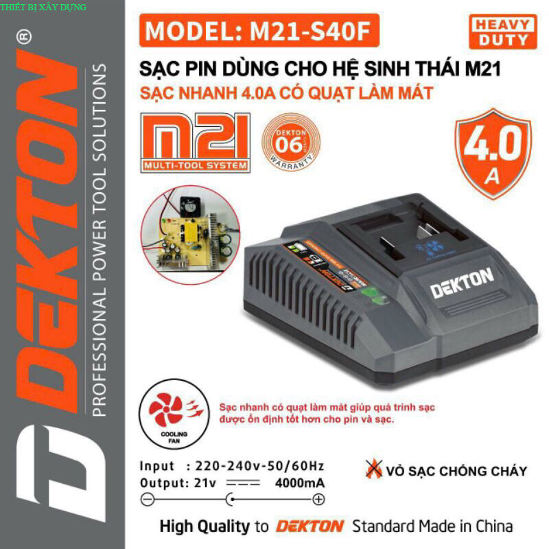 Sạc Dekton 21V M21-S40F 4000mah Có Tản Nhiệt Siêu Nhanh Thế Hệ Mới 2024 Sử Dụng Chân Pin Phổ Thông M