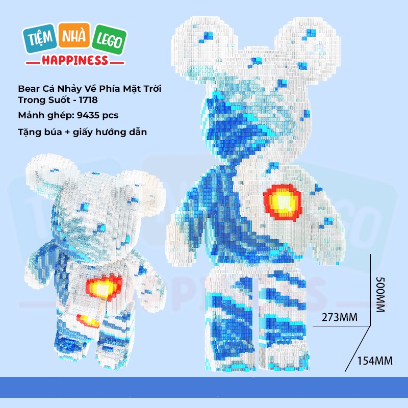 Mô Hình Lắp Ráp Lego Gấu Bearbrick Cá Nhảy Về Phía Mặt Trời Cao 50cm Có Ngăn Kéo &amp; Đèn ,
