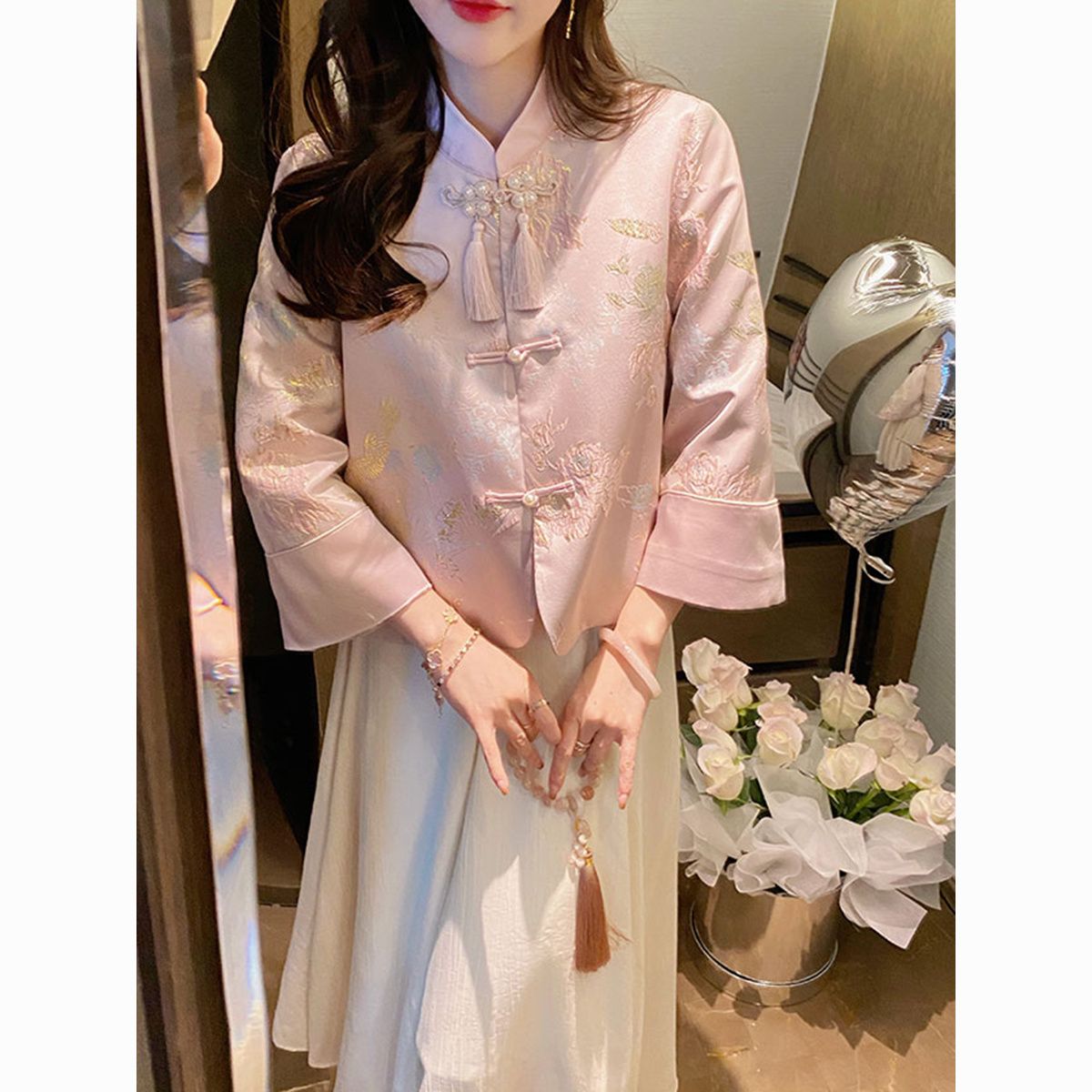 Mùa Thu áo khoác mới nữ phong cách dân tộc Hanfu 401d1566 oliviaretro cảm giác cao cấp của mùa xuân và mùa thu nữ