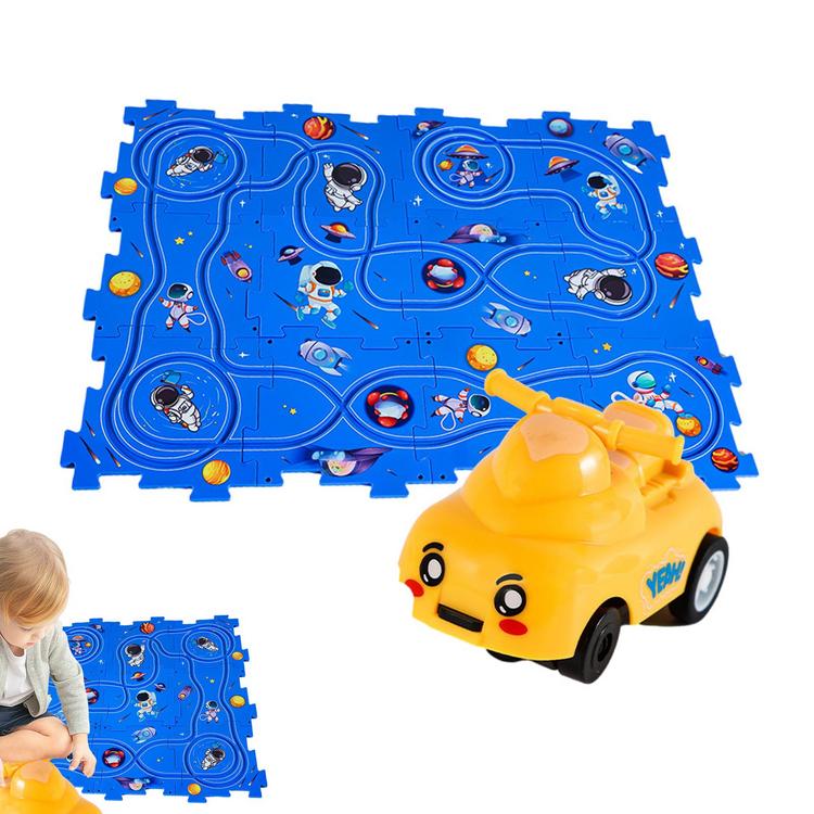 puzzle car track playset diy assembling rail play set for children battery 1