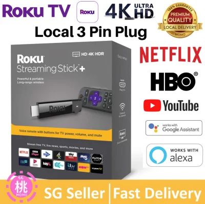 Roku Streaming Stick + Local 3 Pin Plug | HD/4K/HDR Streaming Device with Long-range Wireless and Voice Remote with TV Controls TV stick