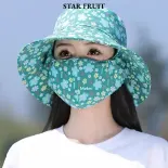 STAR FRUIT Mùa hè bảo vệ khỏi ánh mặt trời Mũ tai bèo với mặt bìa cho phụ nữ, in hoa UV che chắn mũ đội ngoài trời cho trà chọn và đi xe đạp