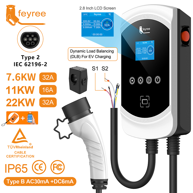 Feyree EV Charger Type2 Cable 32A 7.6KW Dynamic Load Blancing EVSE Wallbox APP Function 11KW 22KW Charging Station Electric Car ราคา 12,480 บาท*ส่งฟรี